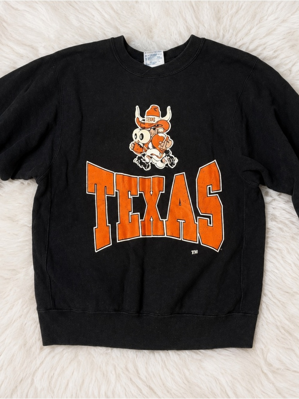 Black Crewneck Sweatshirt with Orange Texas Graphic